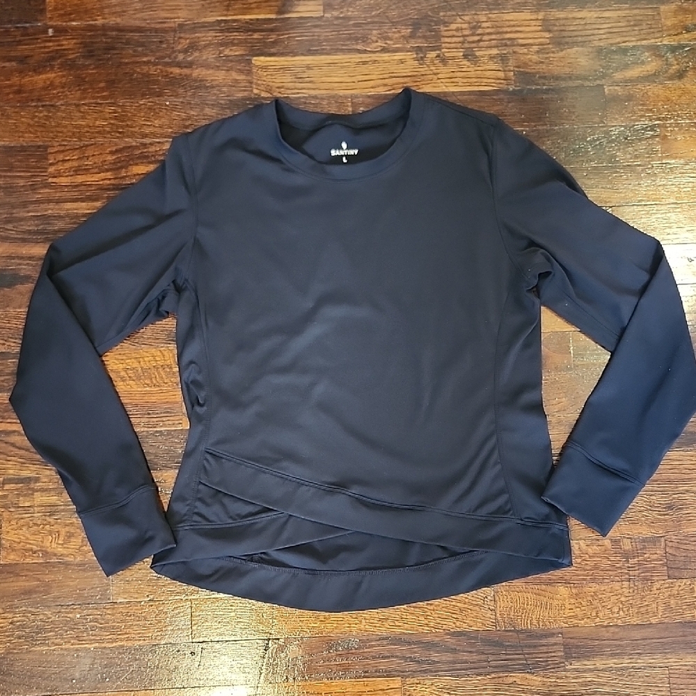 Santiny Like New Black Fitted Long Sleeve Crew Neck Workout Tee